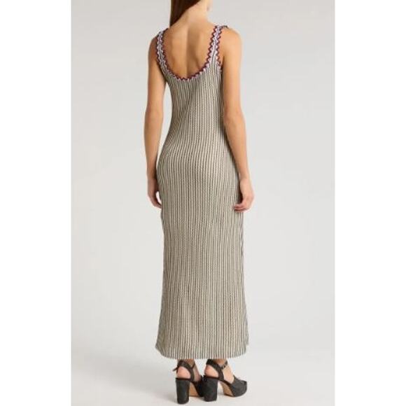 SAYLOR Vinia Maxi Dress Scallopes Trim Striped Knit Lined Black/Creme Size Small - Picture 4 of 11